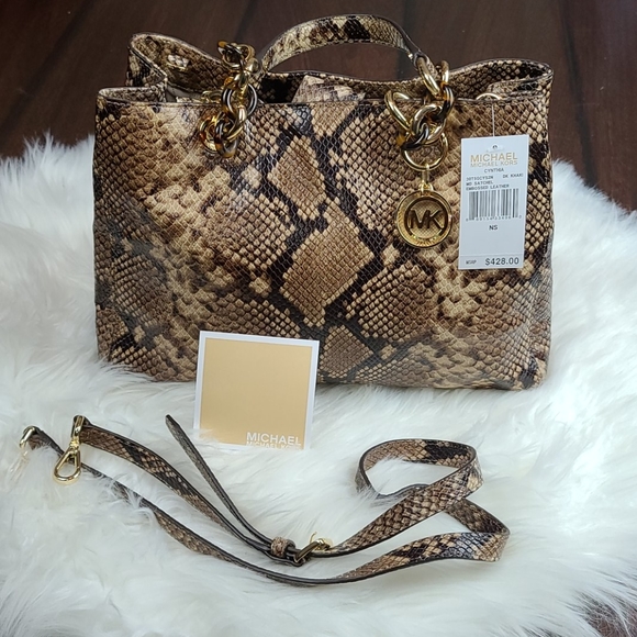 Michael Kors Handbags - Michael Kors Cynthia MD Embossed Leather Satchel